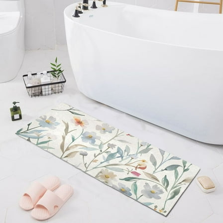 Bath Mat Soft Plush Non-Slip Absorbent Bathroom Rugs 39"x20" Watercolor Wildflowers