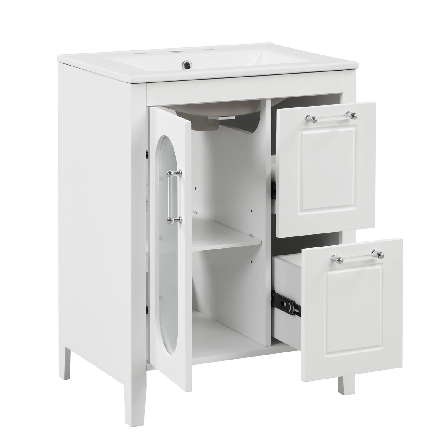 Harper & Bright Designs 24" Bathroom Vanity with Sink, Bathroom Vanity Cabinet with Storage Drawers and Glass Door, Adjustable Shelf, Solid Wood and MDF