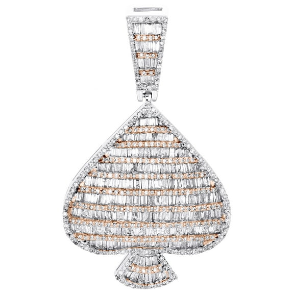 10K White Gold Round & Baguette Diamond Ace of Spade Pendant 1.80" Charm 2.40 CT