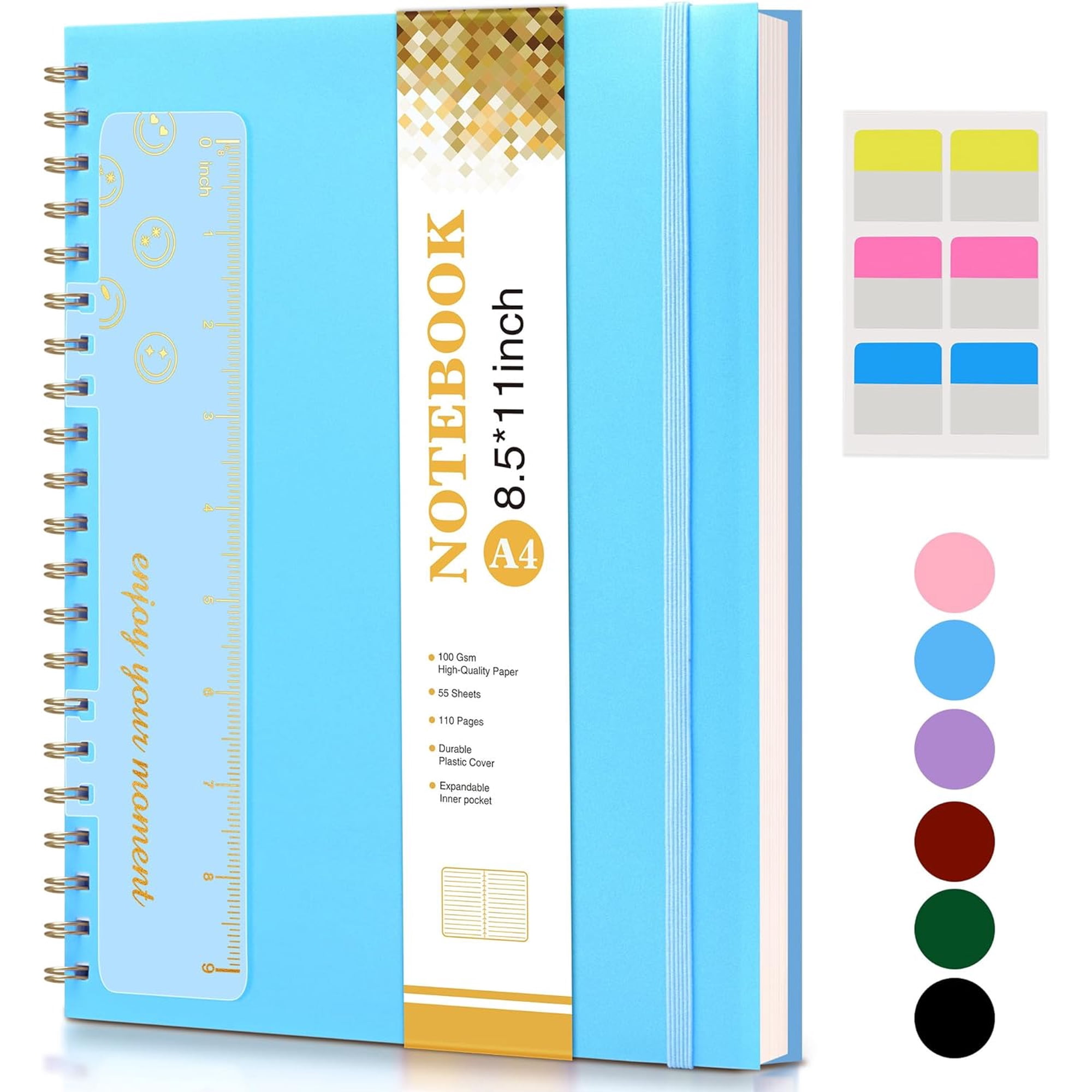 Spiral Notebook Journal 8.5” x 11” Lined Notebooks for Women Men A4 Large College Ruled Journal 100 GSM Paper Plastic Hardcover Spiral Bound Journals for Work School Business Blue