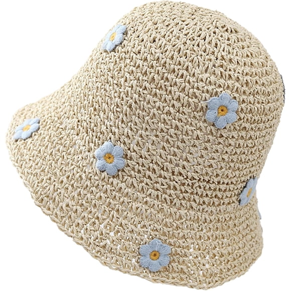 Straw Sun Bucket Hats for Women Cute Straw Bucket Visor Hats Wide Brim Packable Summer Beach Hat Gifts Travel