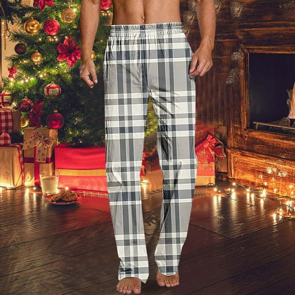 Handshe Men's Home Sleep Pants, Printed Design Straight Leg Casual Lounge Pants, Relaxed Fit Comfortable Sleepwear for Men,Plus Size