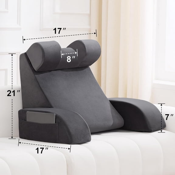 Reading Pillow for Sitting in Bed, Back Pillow with Arms, 21" Grey