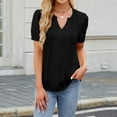 thumbnail image 2 of V Cuello Manga Corta Tops para las Mujeres Primavera Verano Moda Color Sólido Camiseta, Imitación Algodón, 2 of 5