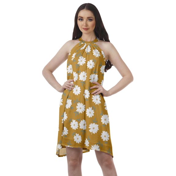 Moomaya Sleeveless Rayon Printed Halter Dresses Women Short Tank Summer Dress