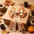 thumbnail image 3 of Fall Harvest Season Thanksgiving Bow Wreath Accessory Vintage Plaid Pumpkin Maple Leaf Ribbon Bow Indoor Fall Home Decoration, 3 of 6