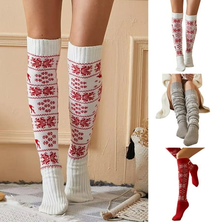 

1 Pair Long Socks Thigh Knitting Fine Stitching Fashion Christmas Knee-high Socks for Winter