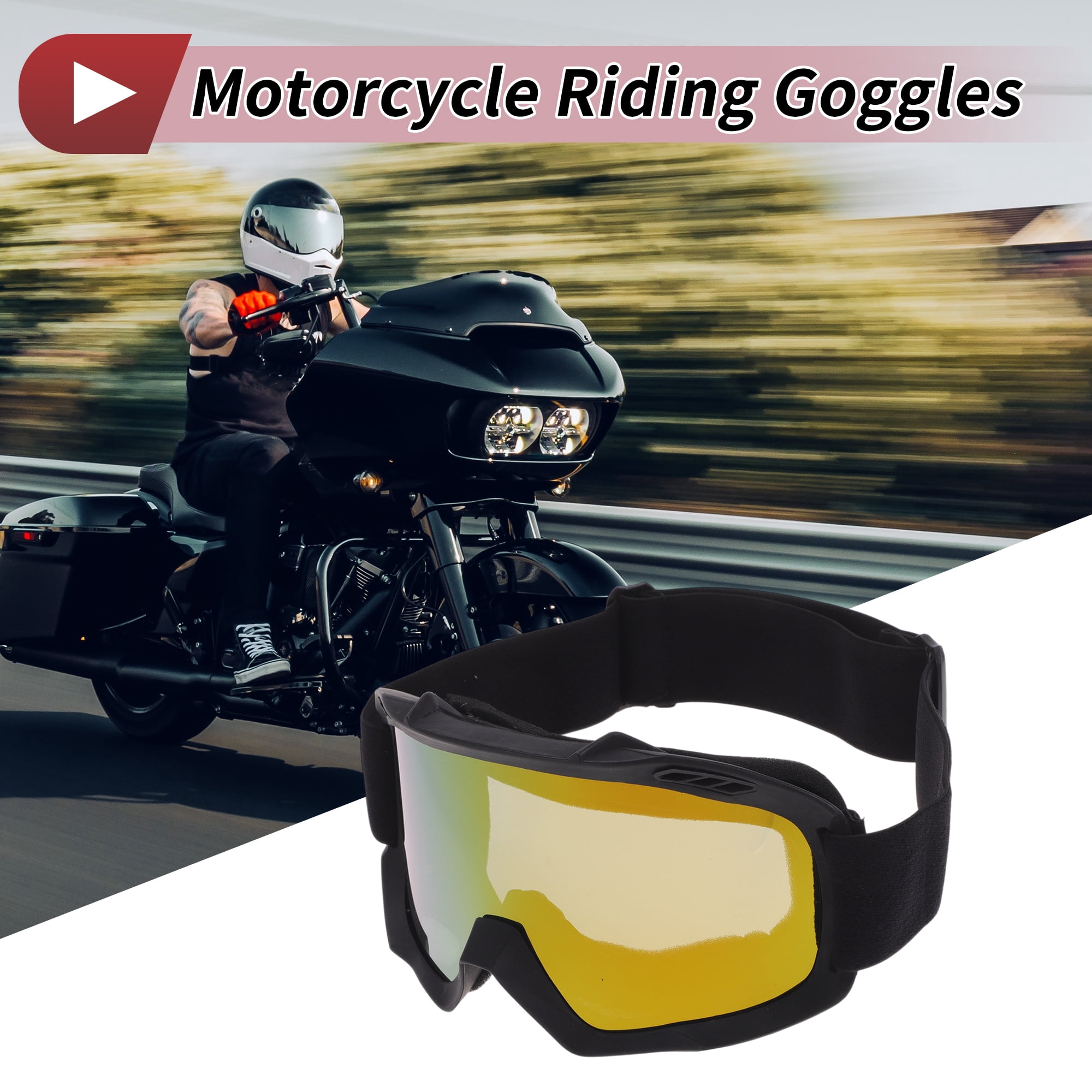 Unique Bargains Motorcycle Riding Goggles PC Cycling Sunglasses Yellow Lens Black Frame