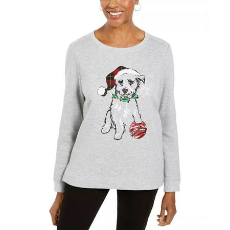 Karen Scott Women's Petite Embellished Sweatshirt Gray Size Medium