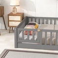 thumbnail image 3 of Full Size Floor Bed for Children, Solid Wood Platform Bed Frame with Safety Fence & Door, Wood Slats, Durable Fun Design Floor Bed, for Girls and Boys, Gray, 3 of 7