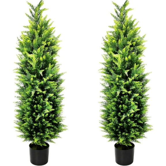 Bibana 2 Packs 44" Artificial Topiary Cedar Trees Fake Topiary Plant Tree in Pot- Decorative Topiary Plant - Cement Filled Potted Faux Cedar Tree for Home Office Porch Decor Indoor Outdoor