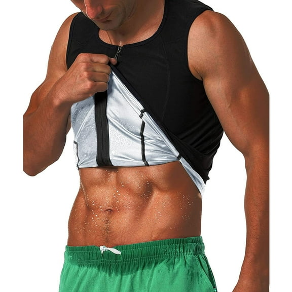 Lilvigor Sauna Heat Trapping Vest for Men Weight Loss Sauna Suit Sauna Shirt Workout Tank Top Vest Zipper Body Shaper Short Waist Trainer for Weight Loss