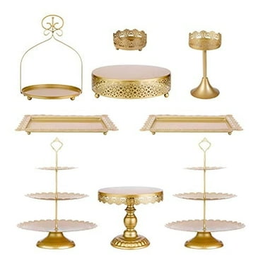 ZUMELER 9Pcs Metal Cake Stands Round Cake Stands Candy Fruit Display Plate Cupcake Serving Tower for Wedding Birthday Party Celebration Home Decoration,gold