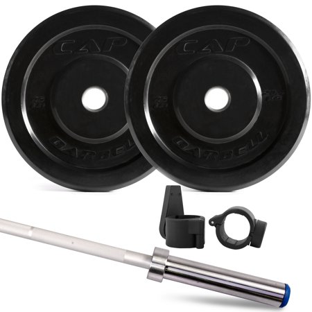 CAP Barbell 105-Pound Bumper Plate Set with Aluma-Lite Bar and Bar Clamps (ships in 3 boxes)