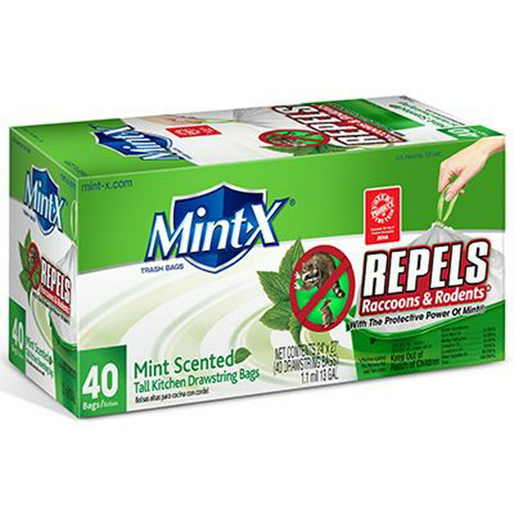 Mint X MX2427W40DS Rodent Repellent Trash Bags, Drawstring, 13Gal