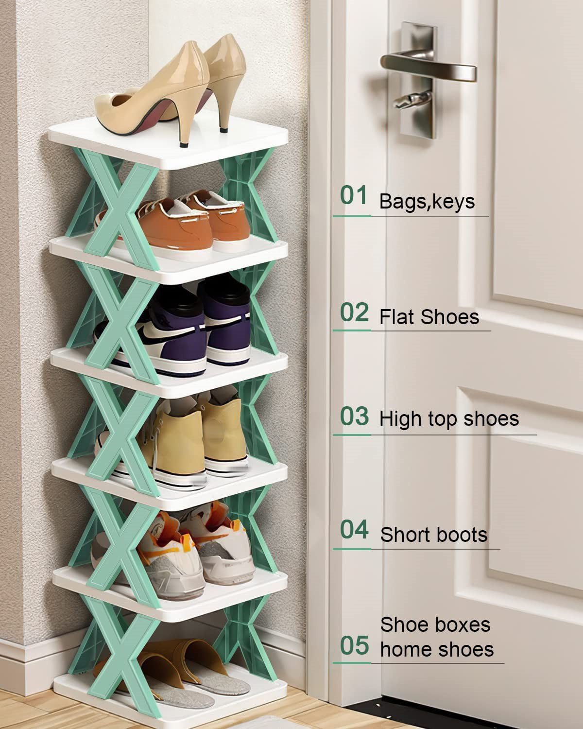 Small Shoe Rack, Narrow Stackable Shoe Shelf Organizer for Entryway,  Doorway 4 T