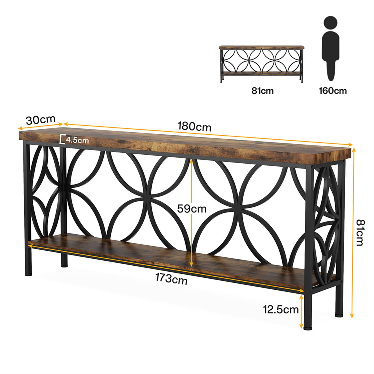 Demi Bonn 2-Tier Console Table, 70.9"dustrial Sofa Table Behind Couch for Hallway, Entrance, Living Room, Bedroom, Brown