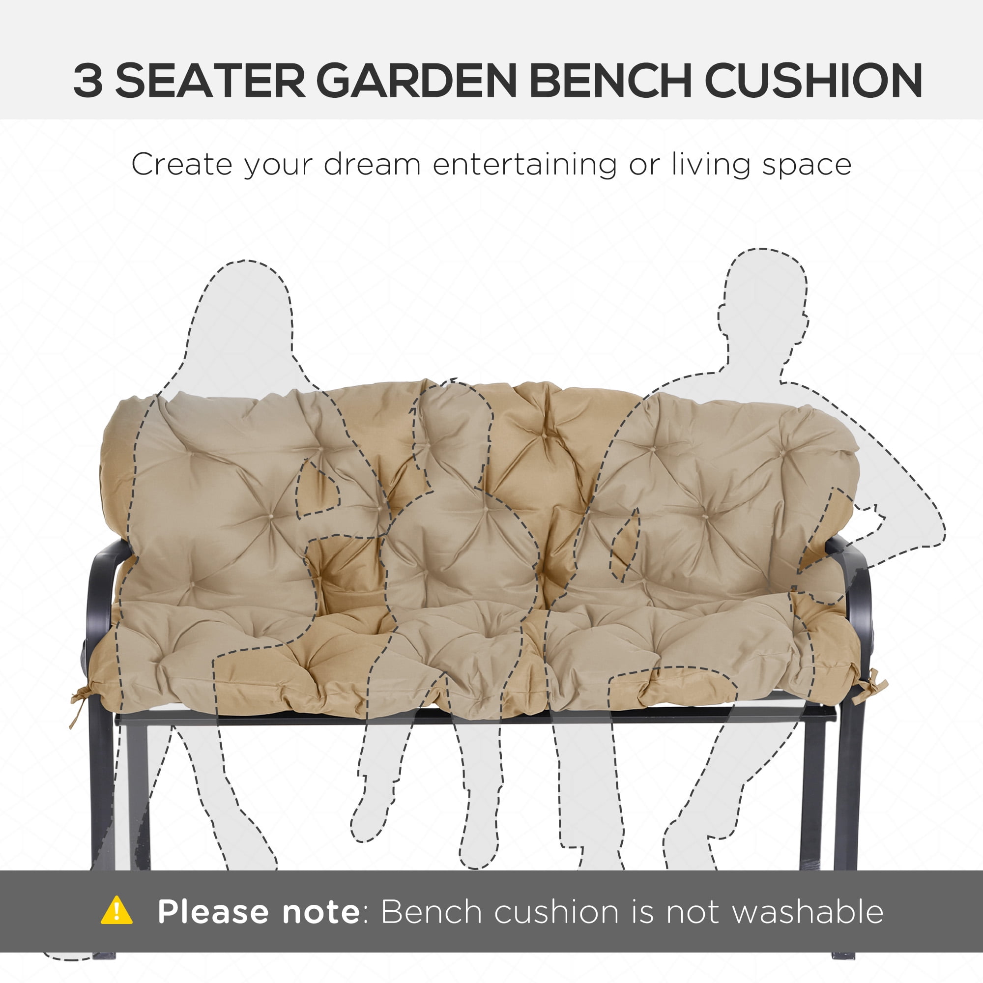 Alvantor Bench Chair Cushion 3-Seater Patio Cushions with Backrest for Swing Chair, Patio Sofa, 59" x 38" Dark Khaki