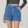 thumbnail image 4 of Ruffle Hem Jean Shorts for Women Stretchy Loose High Waisted Casual Denim Shorts with Pockets, 4 of 6