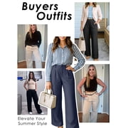 Womens Casual Wide Leg Pants High Waisted Button Down Straight Long Trousers Palazzo Pants Slacks with Pockets S-3XL