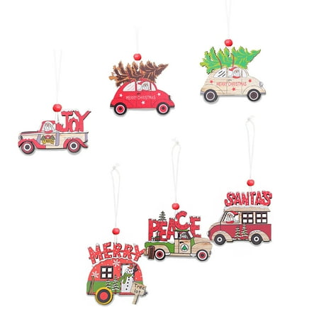 

Chips Wood Hanging Car Shape Pendants with Lanyard DIY Crafts Festival Atmosphere Decorations Gifts for Farmhouse