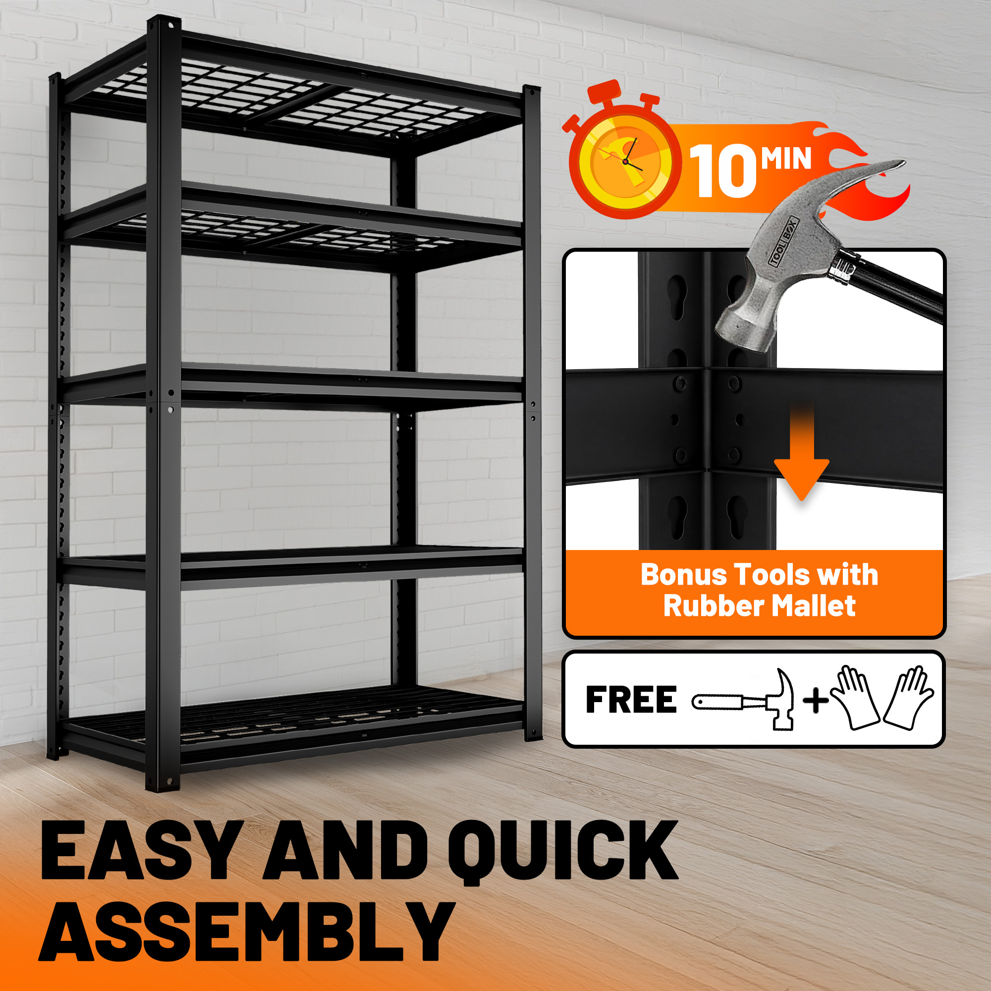 HOKEEPER 5-Tier Heavy-Duty Metal Storage Shelves, 3100 lbs photo 5