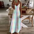thumbnail image 4 of Rainbow Plaid Sleeveless Suspender Dress Summer Fashion Casual Long Dress, 4 of 9