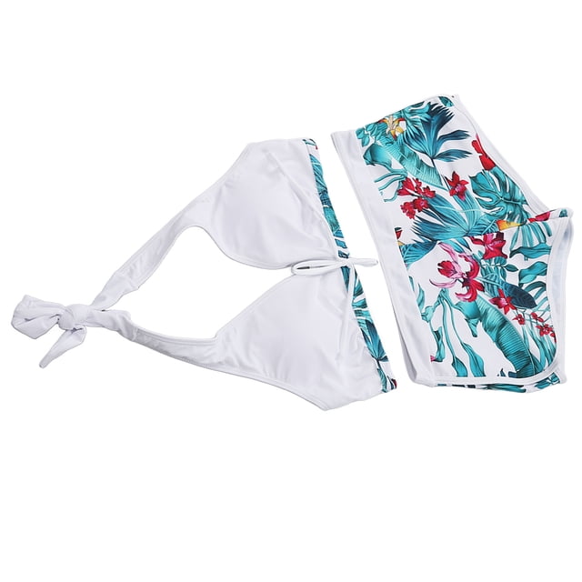 Bañador de 2 piezas para mujer estampado floral cuello halter lazo transpirable empalme frontal traje de baño de playa con pantalones cortos para fiesta en la piscina para ANGGREK Otros
