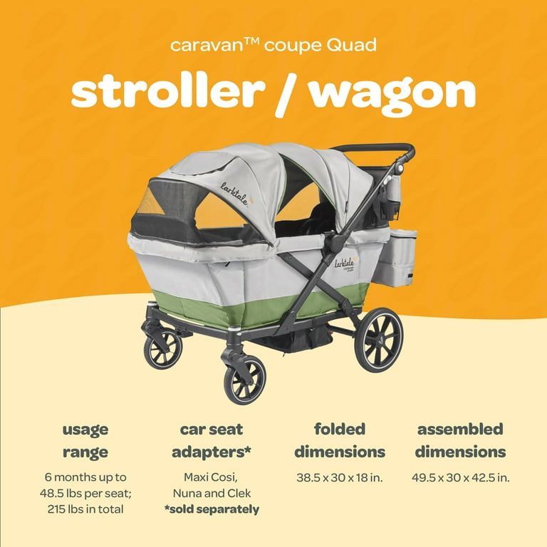 Larktale Caravan Coupe Quad Stroller Reclining 4-Seat Wagon, Gray/Green -  Walmart.com