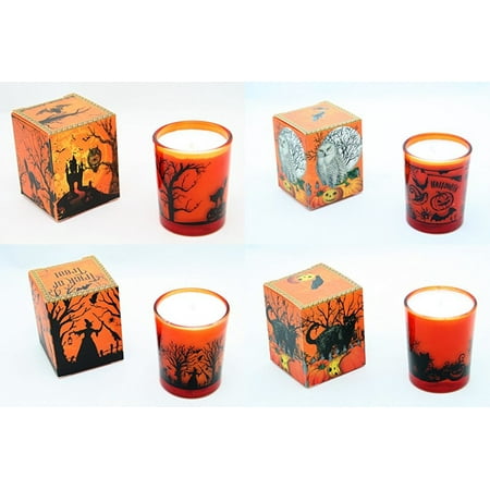 Soy Wax Votive - Michel Design Halloween 2 Oz. Soy Wax Votive Candle 4 Pc. Set - Spooky House, Witch, Black Cat, Owl