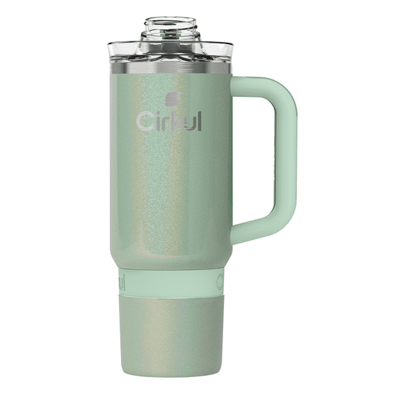 Cirkul 30oz Travel StrawSip Double-Wall Insulated Stainless Steel Tumbler with Handle, Sage Shimmer (Light Green Sparkle)