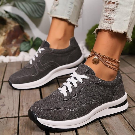 Women's Low-Top Chunky Sole Canvas Sneakers Slip-Ons with Slip-Resistant Fashion Casual Shoes - Perfect for Everyday Wear, 36