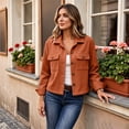thumbnail image 5 of Corduroy Cropped Jacket for Women, Trendy Button Down Long Sleeve Solid Color Shacket, Fall Casual Streetwear Outerwear with Pockets Saffron 2XL, 5 of 5