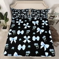 thumbnail image 2 of Feelyou Black Blue Bowknot Ribbon Queen Sheet Sets, Boho Flower Floral Bed Set, 4pcs, 2 of 7