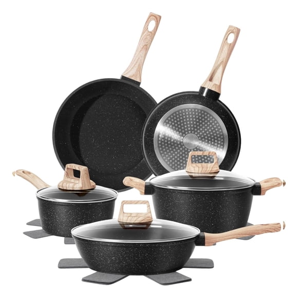 twisto 5 Pieces Stone Coating Cookware Set Easy to Clean Granite Cookware Set Uniform Heating Induction Pots and Pans