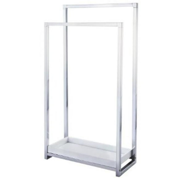 Pedestal 2-Tier Iron Construction Towel Rack with Wooden Case