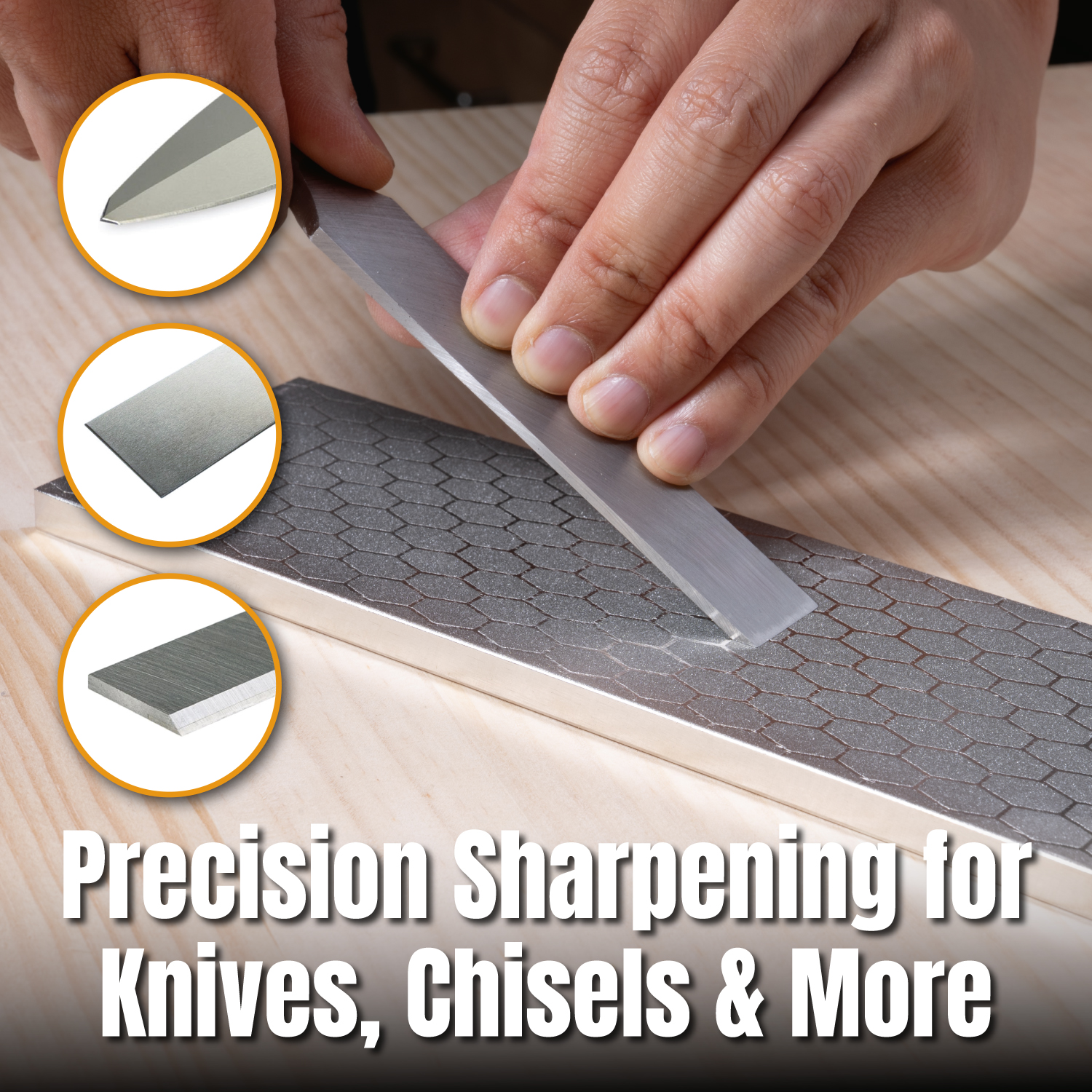POWERTEC 2pcs Diamond Sharpening Stone, 600/1000 Dual Grit Diamond Knife Sharpener, 8 inch Honing Stone with Non-Slip Base for Pocket Knife, Scissor, Chisels, Blades, Woodworking, 72247-P2N