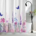 thumbnail image 2 of Flower Lavender Fabric Shower Curtain Blue Butterfly Washable Shower Curtains for Bathroom, Waterproof Bath Curtain with Hooks Home Decor 72x72in, 2 of 8