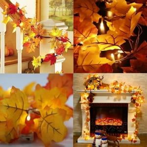 LED Fall Maple Leaves Fairy String Light Christmas Decorations Indoor Lighted Fall Garland Autumn Leaf Lamp Garland Decor Thanksgiving Decorations, 6m