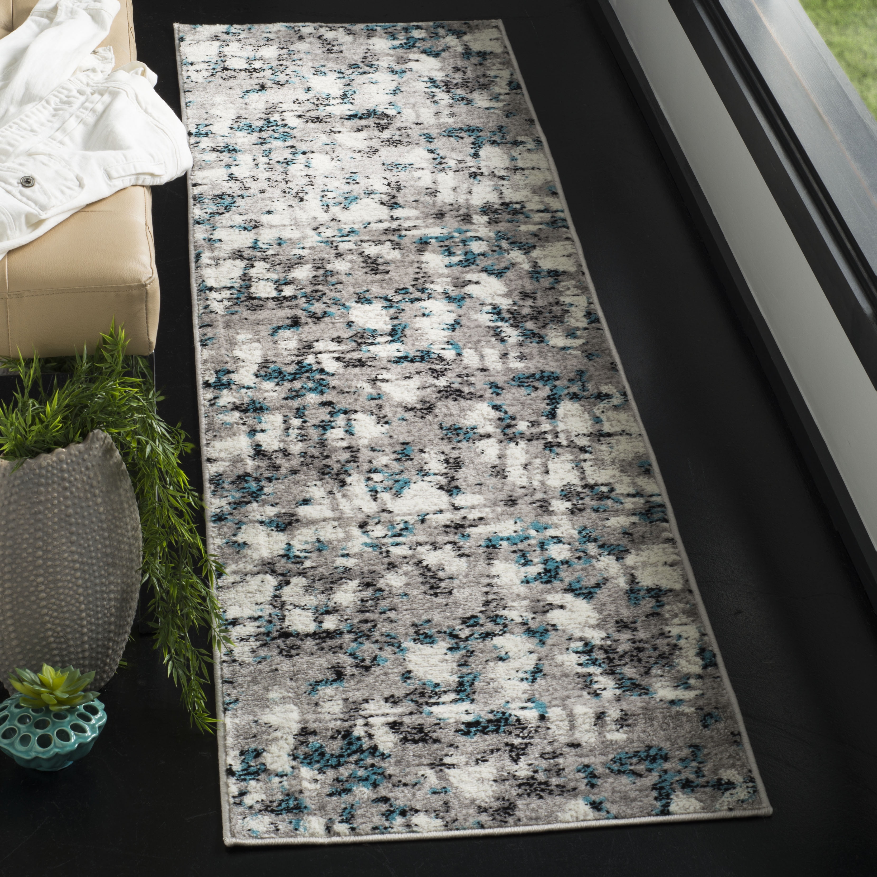 SAFAVIEH Skyler Langston Abstract Runner Rug, Grey/Blue, 2' x 8'