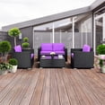thumbnail image 1 of Gymax 4PC Rattan Patio Furniture Set Outdoor Wicker With Purple Cushion, 1 of 10