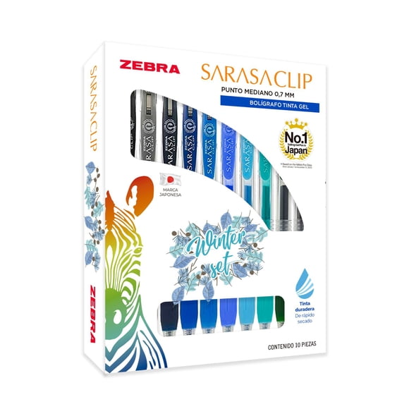 Bolígrafos Zebra Sarasa Clip Retráctil Tinta gel Secado rápido Punto 0,7 mm Estuche 10 piezas