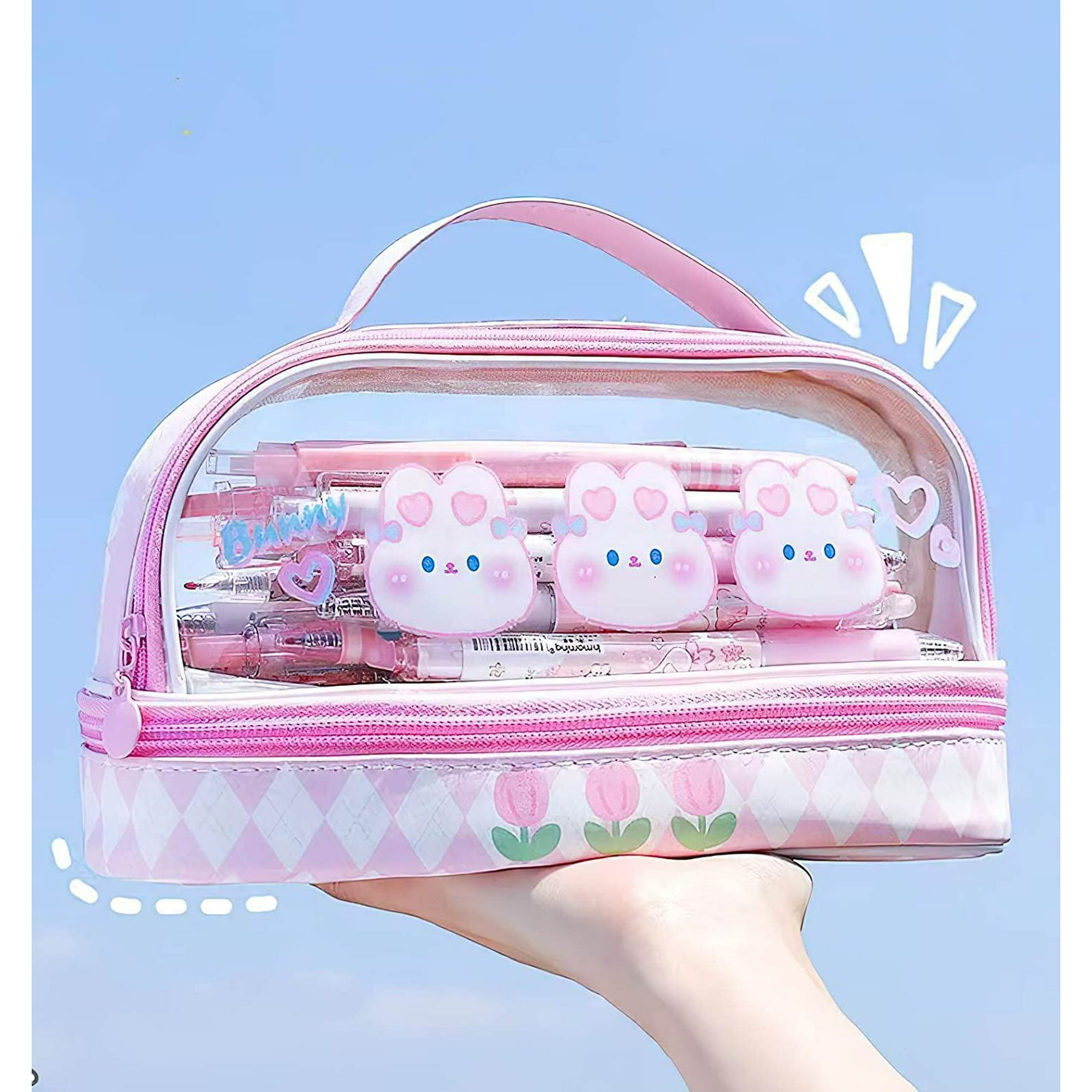 UINSUE Mini Backpack Pencil Case Art Marker Storage Canvas Makeup Pocket Small Gadget Bag Organizer Random Free Of Highlighters (Cherry Pink