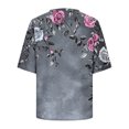 thumbnail image 4 of Xuyuer Linen-Look Printed V-Neck 3/4 Sleeve Shirt - Women's Roll-Tab Sleeve Blouse for Coastal Weekend Getaways, Art Gallery Openings, and Effortlessly Tailored Bohemian Chic Top, 4 of 5