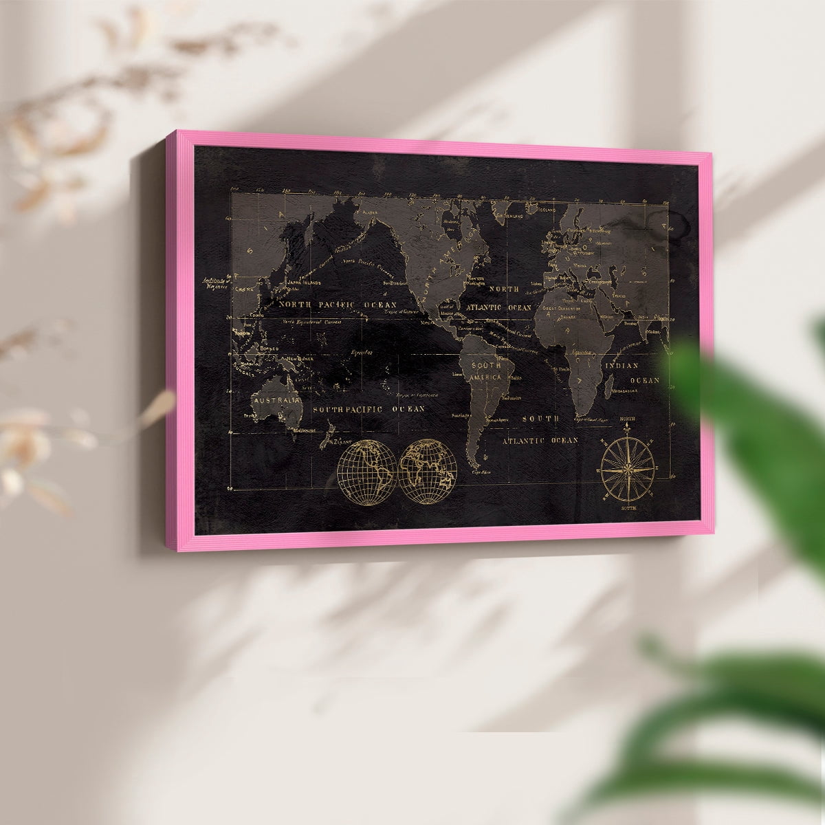 Black Gold Map by Carol Robinson - Restickable Framed Giclée Print