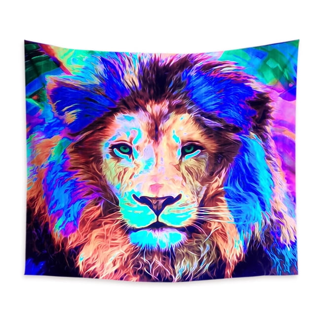 Tapiz de pared con forma de león fluorescente, 150 x 150 cm, microtela, fibra