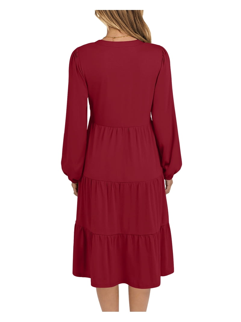 walmart is offering the uvn fall long dress for $18 Uvn Fall Dresses for Women Long Sleeve V Neck Midi Dress Casual Loose Flowy Swing Tiered Dress with Pockets, Women's, Size: Medium