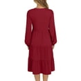 thumbnail image 5 of UVN Fall Dresses for Women Long Sleeve V Neck Midi Dress Casual Loose Flowy Swing Tiered Dress with Pockets, 5 of 9