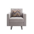 thumbnail image 4 of Victoria Beige Linen Fabric Armchair with Metal Legs, Side Pockets, and Pillow, 4 of 6