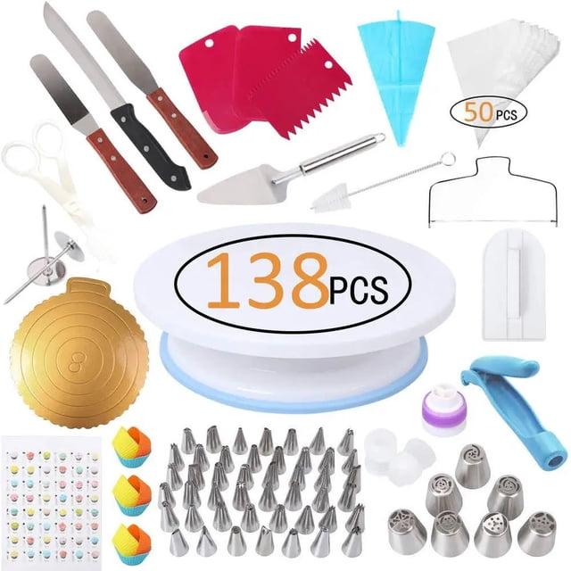 Mistaha 138-Piece Cake Decorating Kit with Rotating Turntable - Complete Set for Baking, Piping Tips, and Cake Decorating, Suitable for All Skill Levels